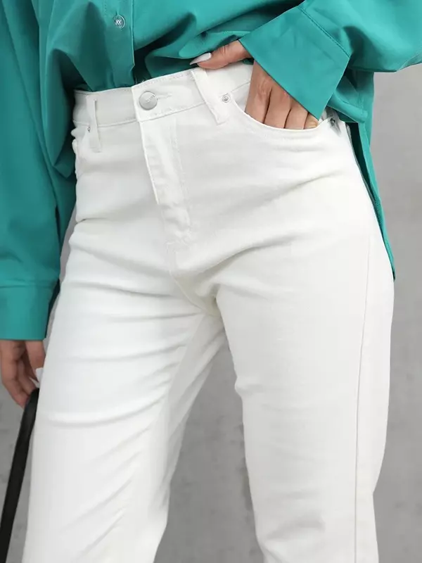 Autumn Fashion Korean Women's Retro White Denim High Waist Wide Leg Jeans YK2 Street Women Tight Elastic Straight Pants