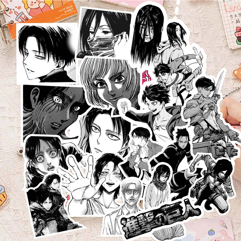 Anime clássico adesivos de ataque em Titan, legal, preto e branco, Decalques Graffiti, telefone, skate, laptop, adesivos dos desenhos animados, 10 PCs, 30 PCs, 70PCs