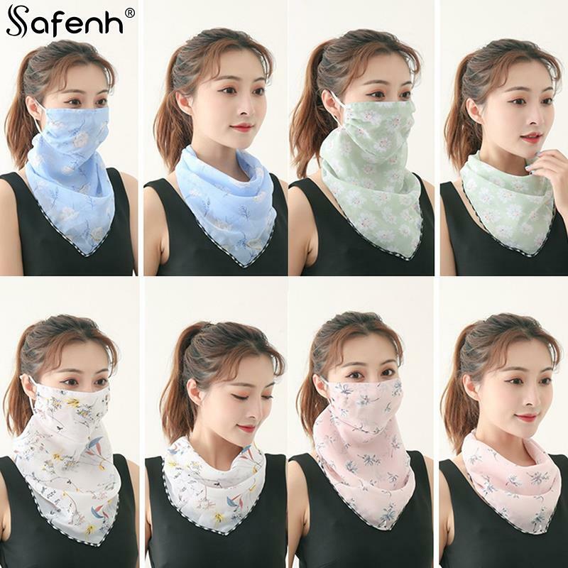 1PCS Summer Women Mask Scarf Sun Protection Mask Outdoor Riding Dustproof Cycling Running Ear Hangers Silk Scarf Handkerchief