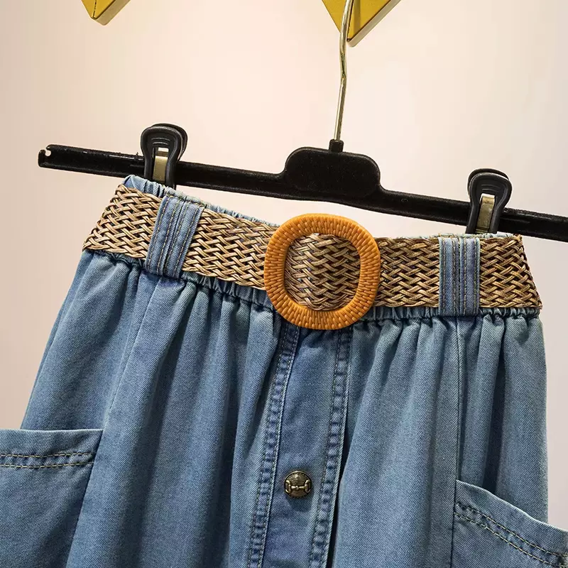 Media Falda vaquera para mujer, faldas largas de cintura alta, ajustadas, con botones y abertura, moda coreana, holgadas, 2024