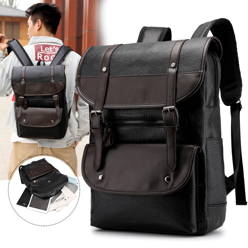 Винтажный кожаный рюкзак для ноутбука, мужские школьные ранцы из искусственной кожи, вместительные водонепроницаемые школьные ранцы для студентов и путешествий