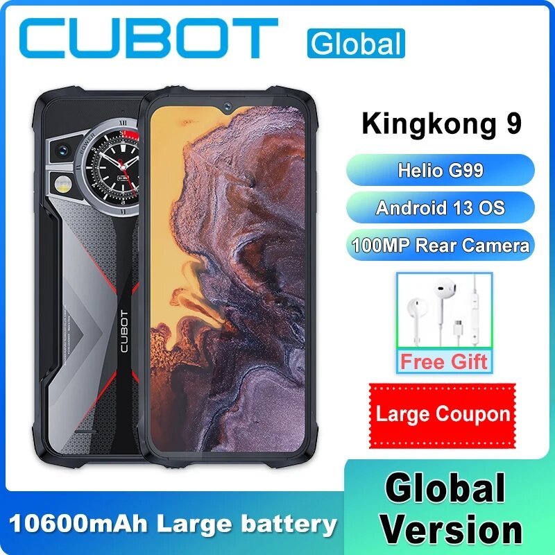Cubot-KingKong 9 Smartphone Robusto, Telefone NFC Dual SIM, 6.583 ", Helio G99, Tela 6.583, 24GB de RAM, 256GB ROM, Câmera 100MP
