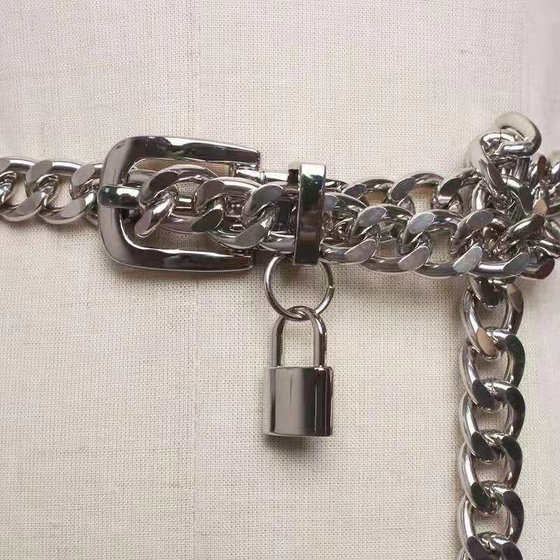 Women Personality Luxury Waist Chain Belt Metal Lock Pendant Waist Straps for Jeans Trousers Casual Girls Waistband Waist Chain