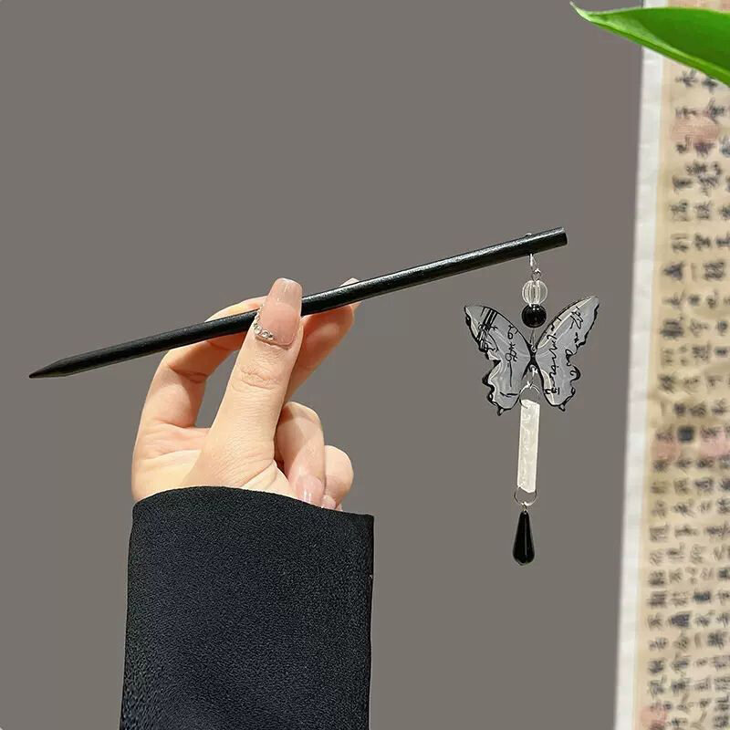 Chinese Stijl Kalligrafie Vlinder Kwastje Haarspeld Chopstick Haar Stok Haar Ornament Pan Haar Hoofdtooi Haar Accessoires