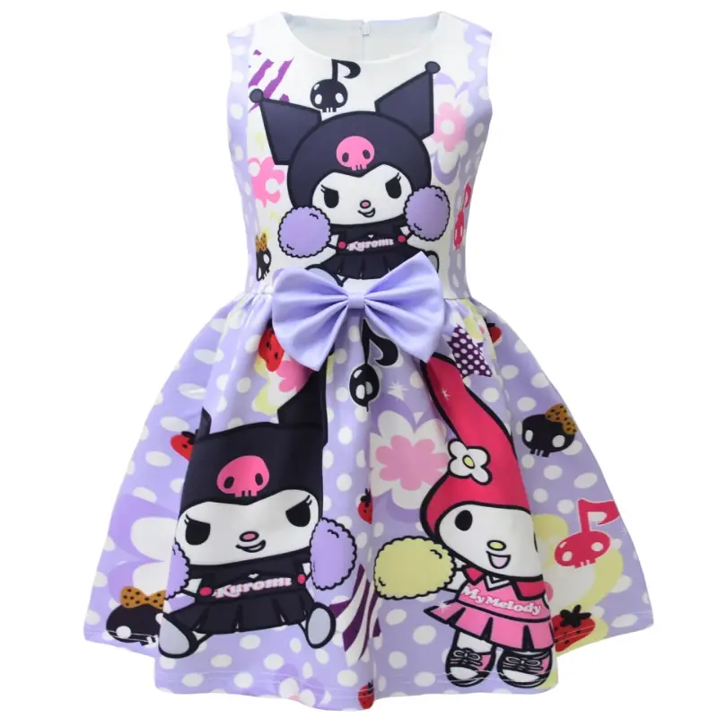 Kuromi-vestido de princesa de dibujos animados para niñas, traje sin mangas con pajarita, regalo de cumpleaños, fiesta de Cosplay, Verano