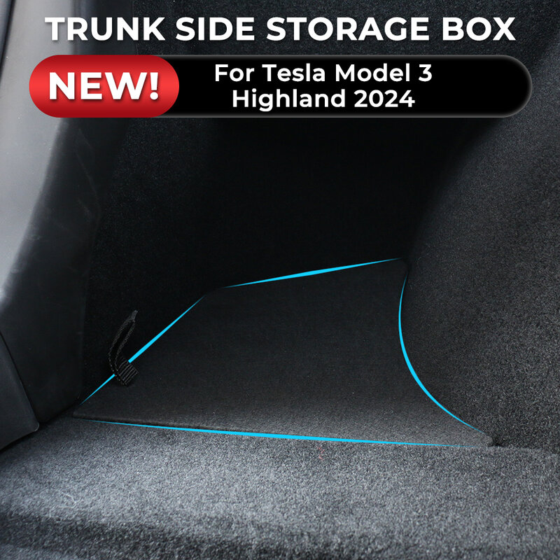 For Tesla Model 3 Highland TPE Rear Trunk Left Side Storage Box Cover Lid Tail Boot Organizer Partition Decoration Accessories