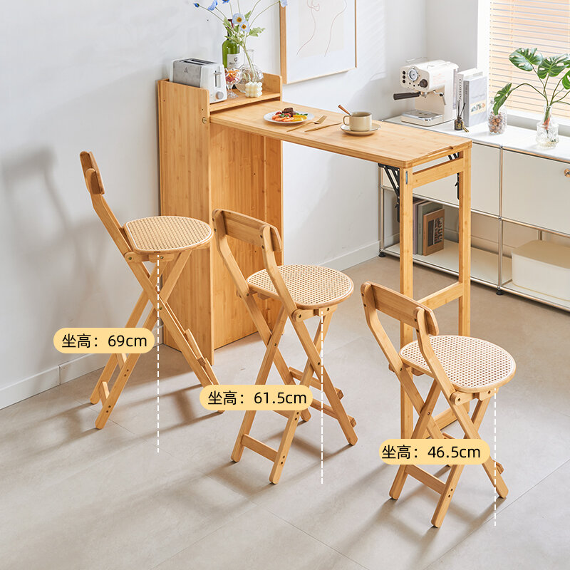 Sgabello da Bar pieghevole per uso domestico moderno e minimalista sgabello alto sedia da Bar in legno massello ristorante sedia con schienale in Rattan giapponese