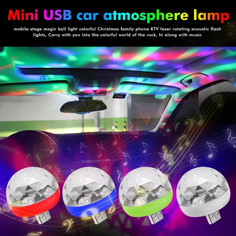 USB-интерьерное освещение для автомобиля, миниатюрная светодиодная атмосфера, неоновая цветная лампа проектора стандарта RGB, портативная лампа для диджея, дискотеки, сцены