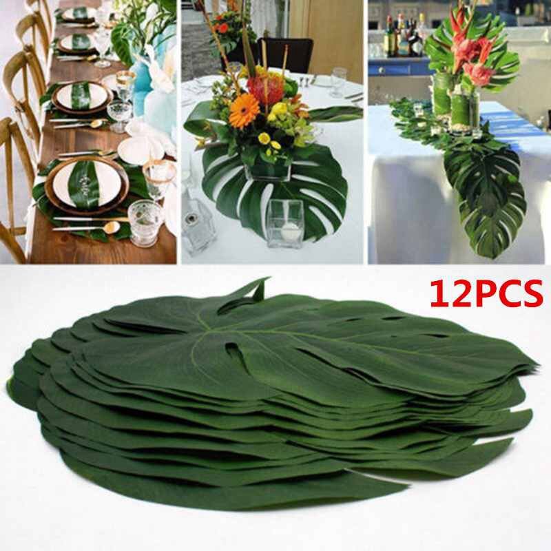 인공 열대 야자수 잎 하와이 루아 파티 알로하 여름 정글 테마 파티 장식, 웨딩 생일 홈 테이블 장식