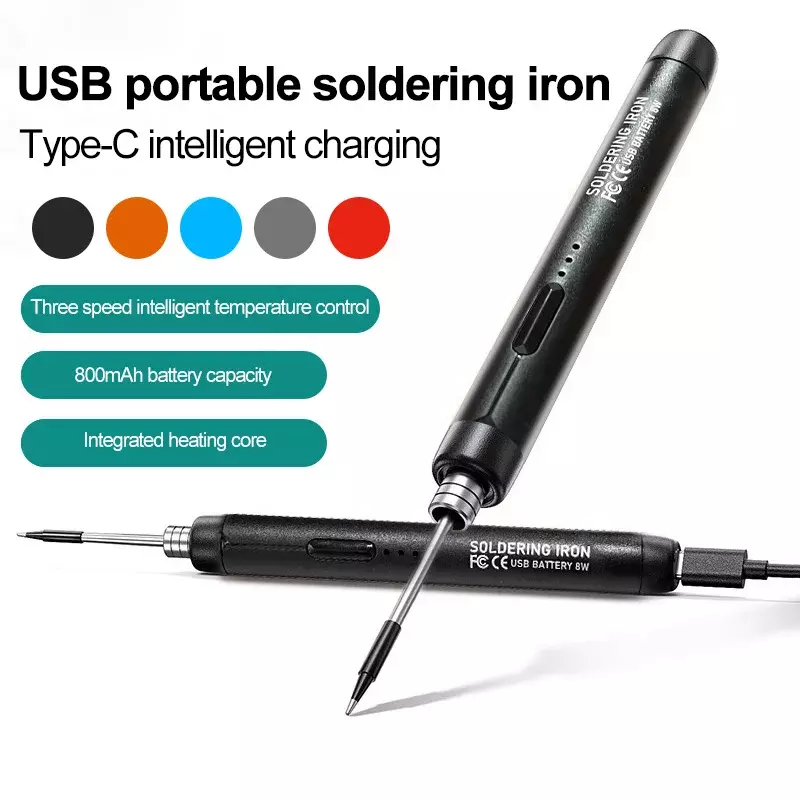 5V 8W Type-C Charging Electric Soldering Iron Portable Cordless Electric Soldering Iron 3-Gears Adjustable for Soldering Repair