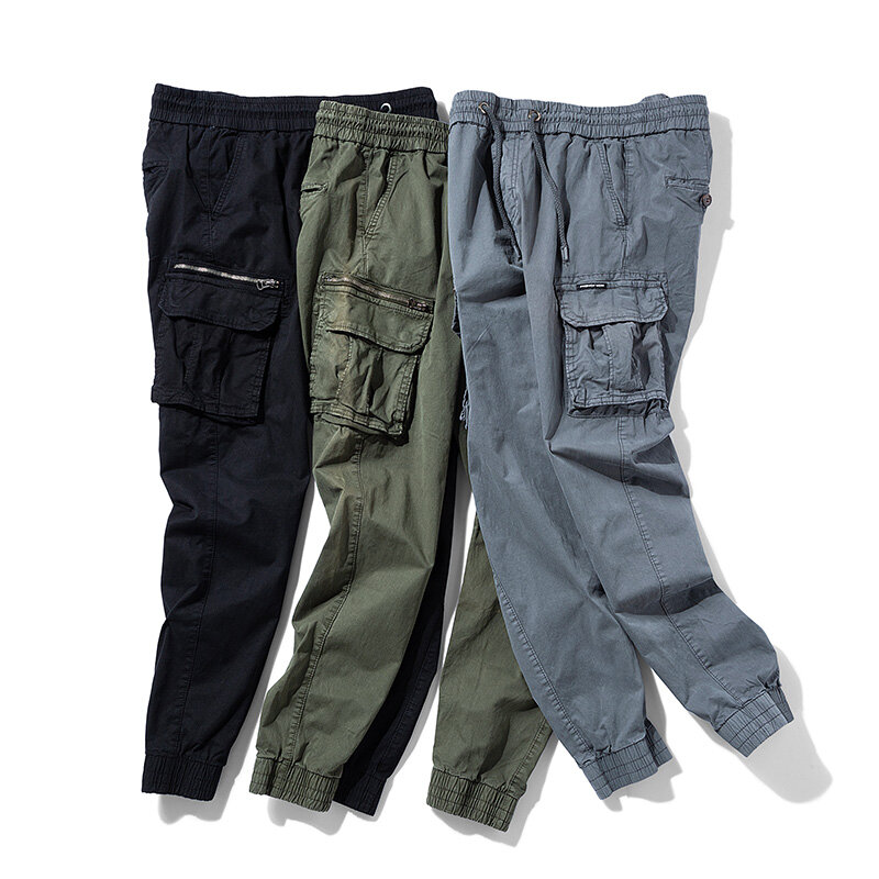 Pantalones Cargo de algodón para hombre, Bermudas tácticas con múltiples bolsillos, sólidos, a la moda, para exteriores, primavera y otoño, novedad de 2023