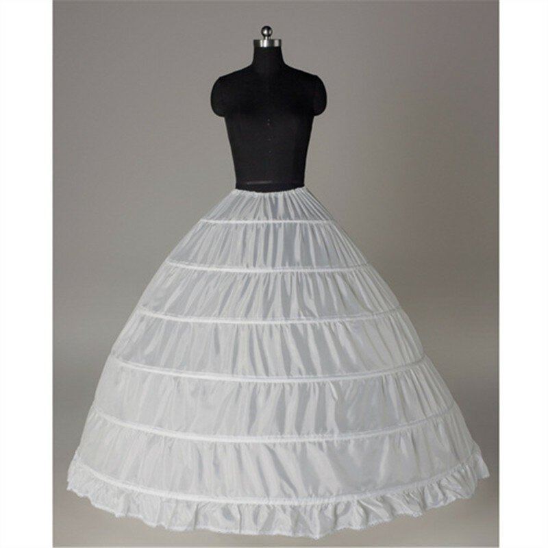 6-Hoop Crinoline Petticoat casamento, preto e branco, longo vestido de baile, Underskirt Metade Slips, acessórios do casamento