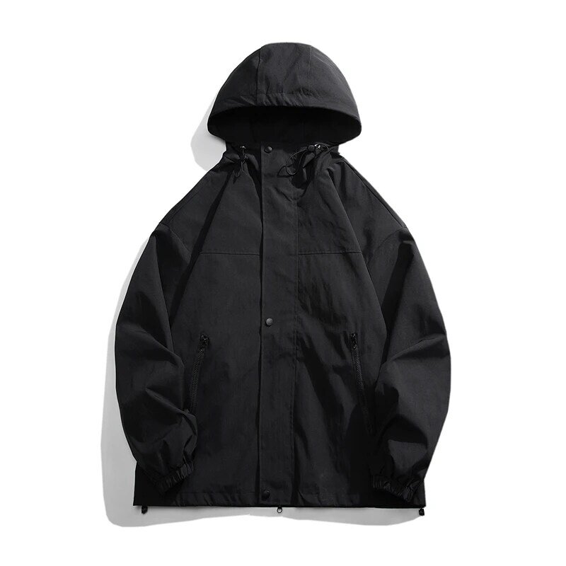 Jaqueta bomber com capuz para homens quebra-casacos com zíper, jaqueta de carga solta casual, primavera e outono 2024