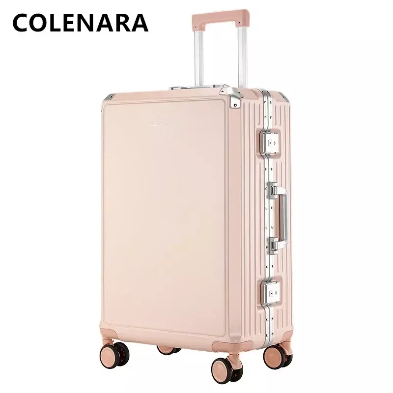 COLENARA-PC إطار من الألومنيوم حقيبة للرجال والنساء ، وحالة عربة ، صندوق الصعود ، عجلة عالمية ، المتداول كلمة السر الأمتعة ، 20"
