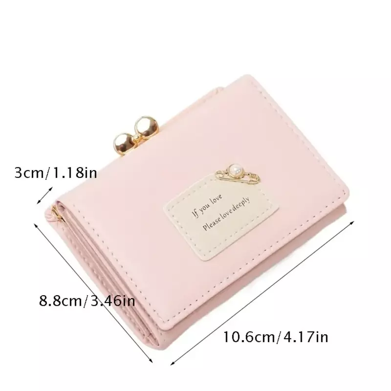 Dompet wanita kulit PU lipat tiga mode desain pendek dompet wanita mutiara dompet koin tempat kartu kopling pelajar sederhana