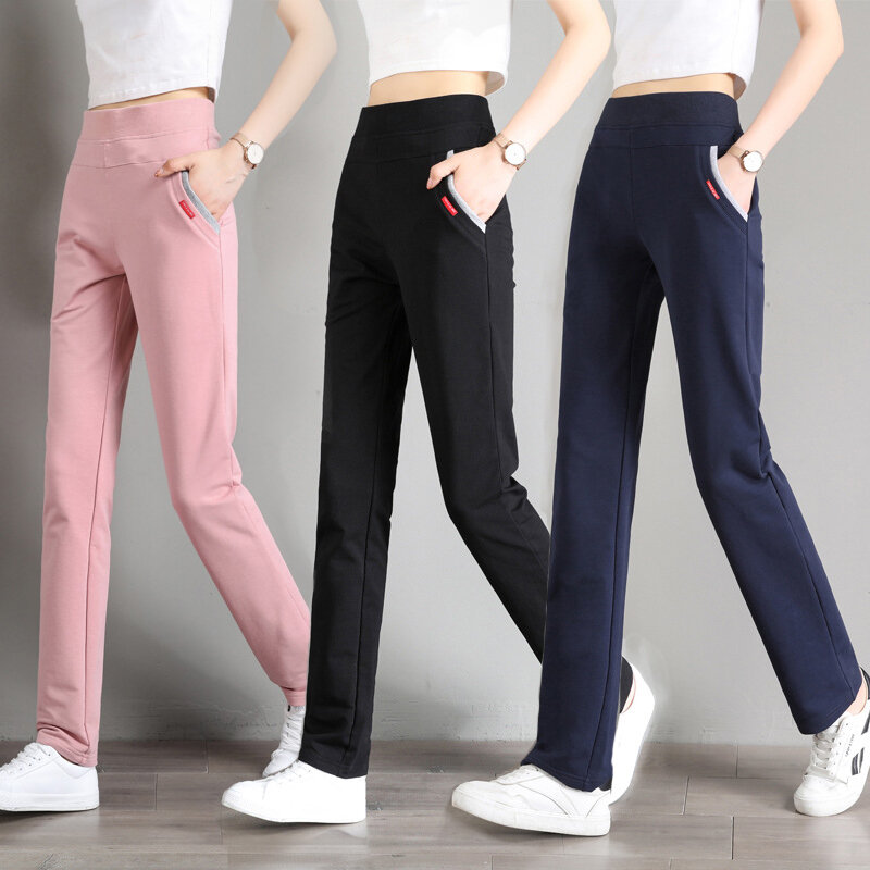 2023 nowe spodnie sportowe z wysokim stanem damskie koreańskie luźne spodnie na co dzień wiosenne jesienne dziewczęce spodnie prosta rurka letnie cienkie spodnie