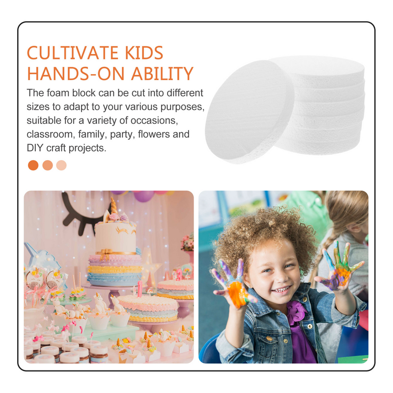 16 Pcs White Foam Disc Craft Supplies Cake DIY Tray Round Model Circle Stencils Kids Floral Bubble Products to recure the pan