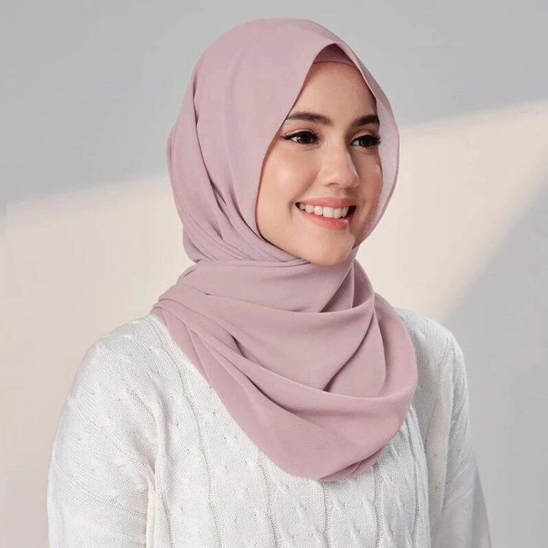 Hijabs instantáneos con gorro para mujer, Jersey de gasa liso, velo islámico musulmán, pañuelo para la cabeza