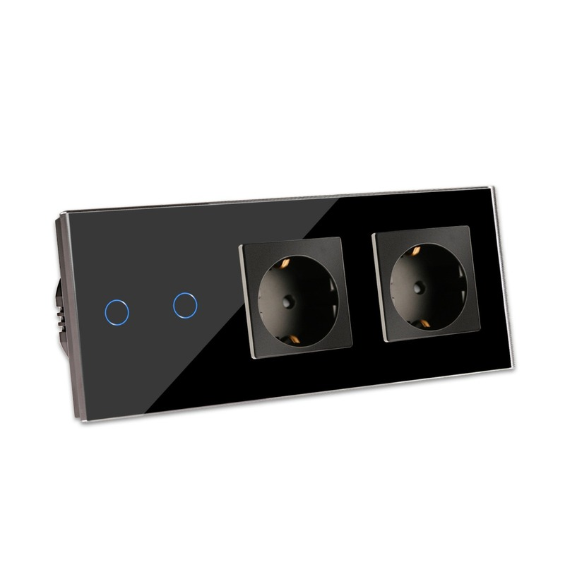 Bingoelec двойные европейские выключатели питания с сенсорным переключателем 1/2/3 клавиши, 2 канала, настенный светильник, переключатели света, прозрачное стекло, черный, белый