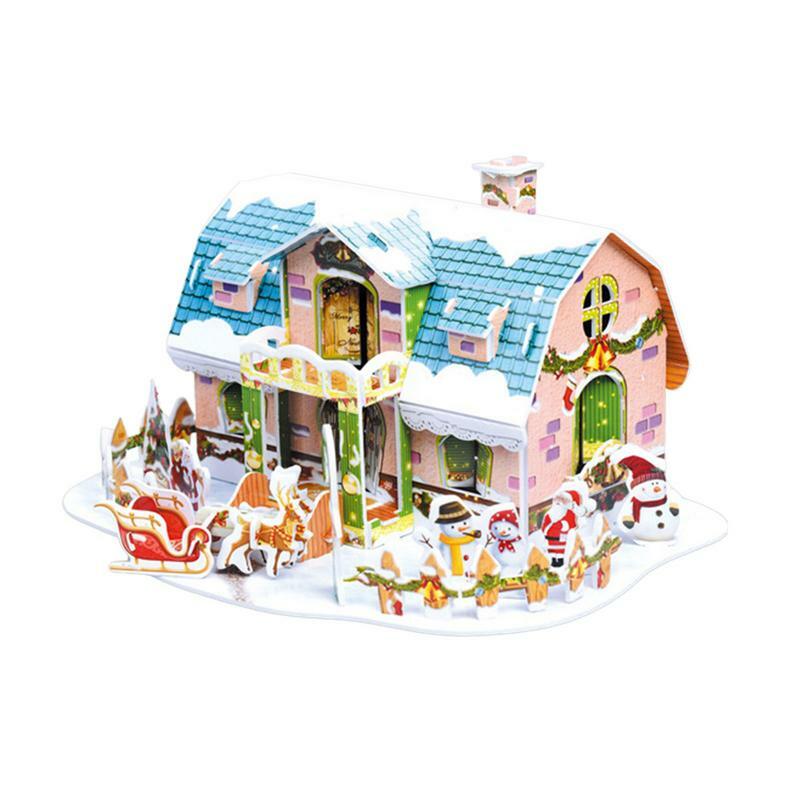 لغز منزل عيد الميلاد ثلاثي الأبعاد ، الألغاز موضوع القرية ، مشهد الثلج الأبيض ، بلدة صغيرة ، زينة الهدايا