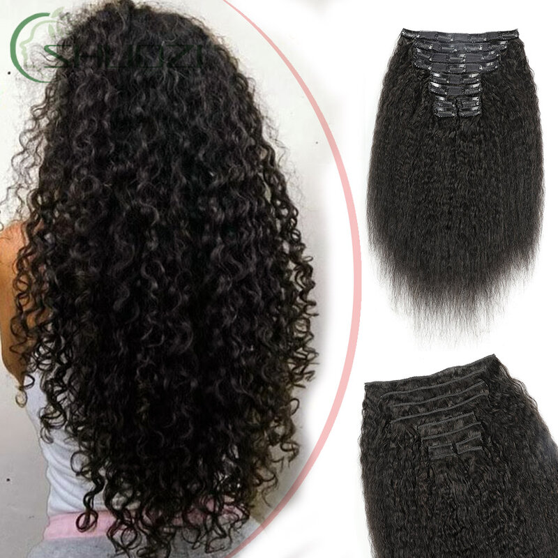 Seamless Clip em extensões de cabelo humano para mulheres, cabelo reto Kinky, cabelo grosso invisível, 10pcs, 120 G/Set