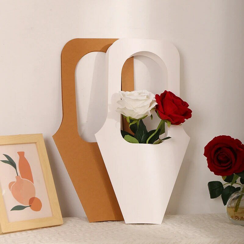 1Pc Handle Kraft Paper Flower Bags Flowers Wrapping Gift Flower Packaging Boxes For Home Wedding Party Decoration