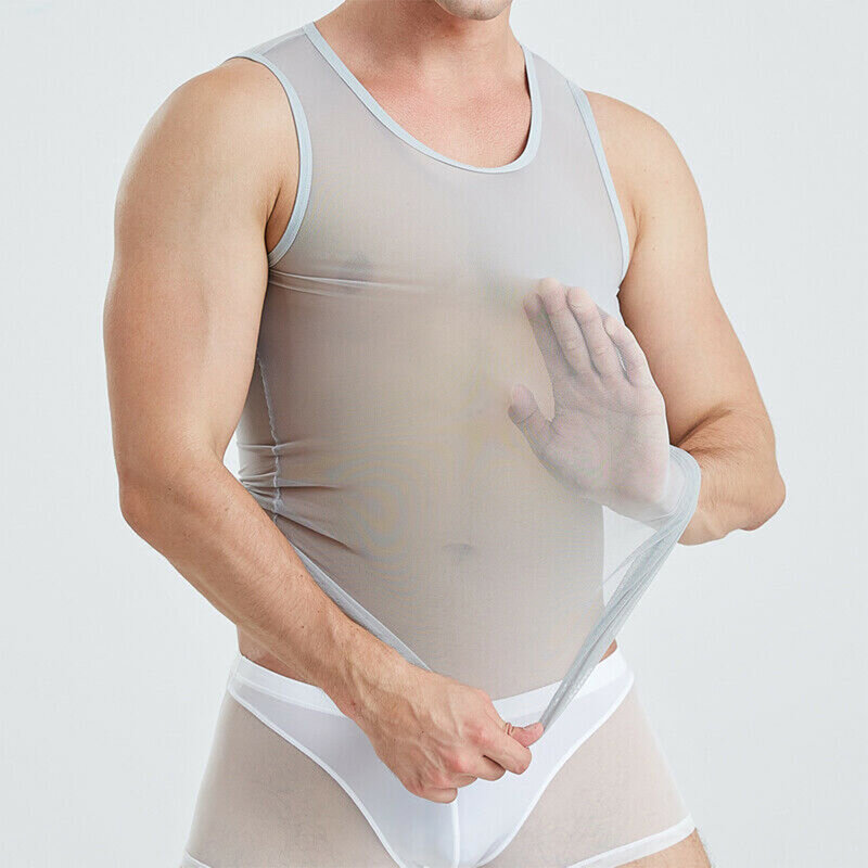 Chemise élastique en résille pour homme, haut en maille transparente, pour la gymnastique, le sport, les muscles
