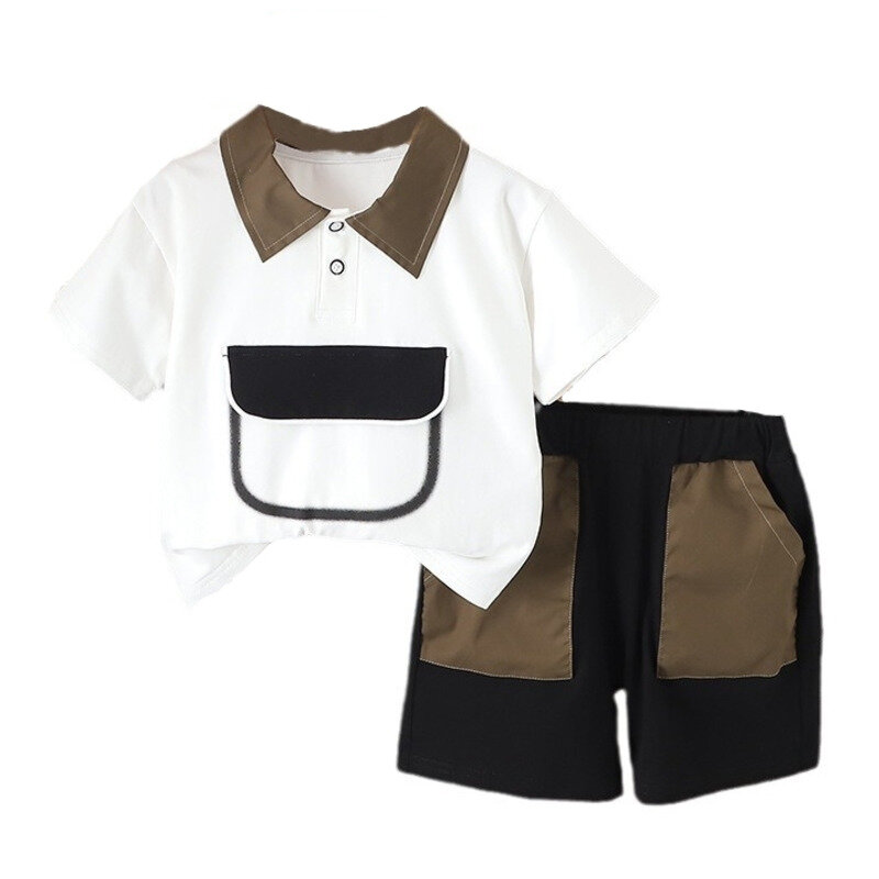 Setelan baju bayi cowok, kaus kasual celana pendek 2 potong/set pakaian anak balita olahraga