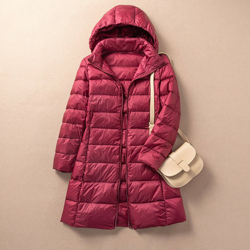 Abrigo con capucha desmontable para mujer, chaqueta de plumón de pato blanco grueso cálido, Parkas largas informales a prueba de viento para Otoño e Invierno