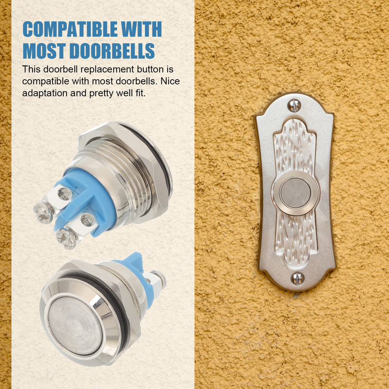 2 Pcs Door Bell Short Hair Doorbell Doorbell Button Parts Nickel-plated Copper for Apartment