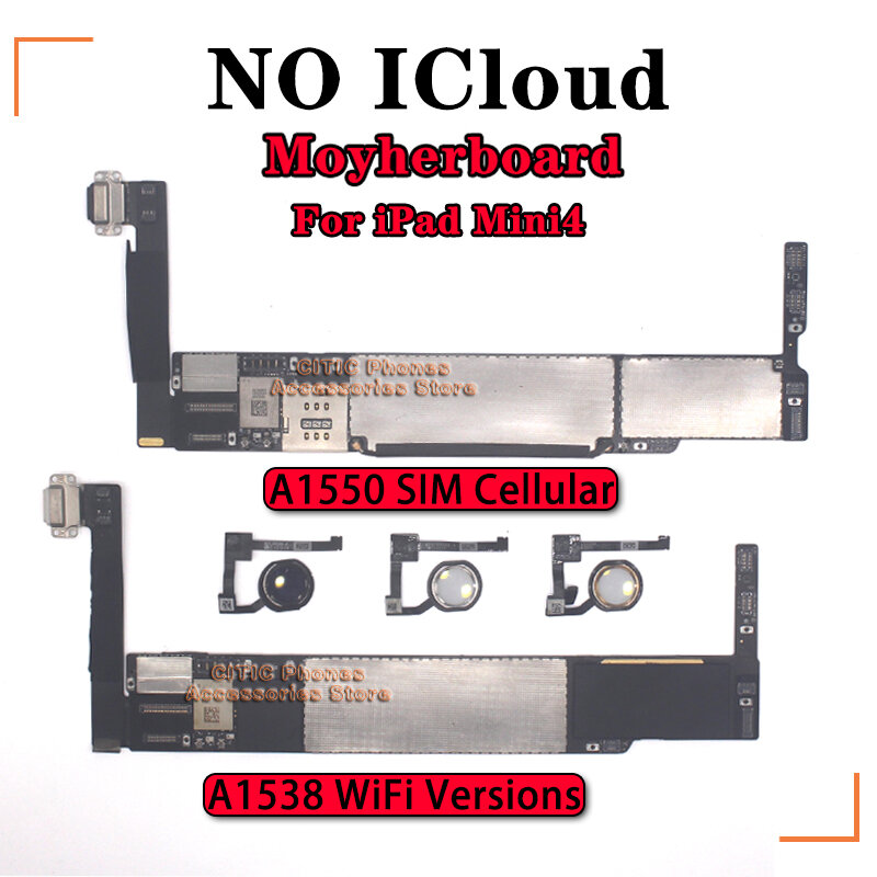 Asli tidak iCloud untuk IPad Mini4 Logic Board A1538 versi WIFI A1550 3G SIM seluler versi untuk IPad mini4 Motherboard