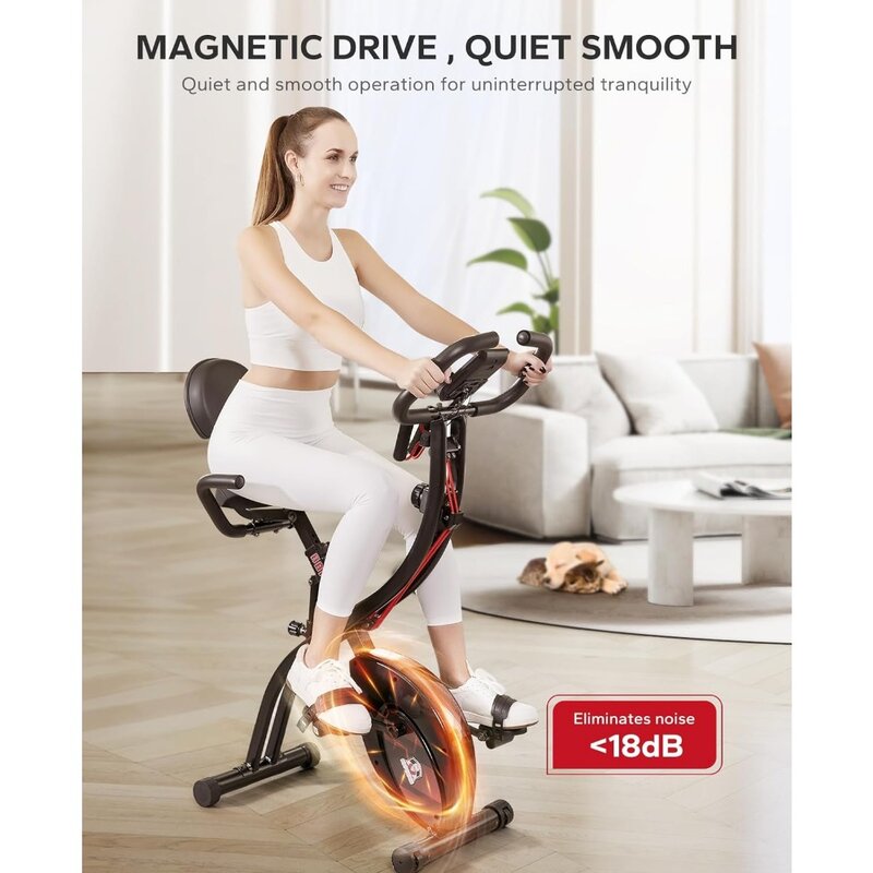 Bicicleta estática plegable magnética para interiores, bici de ejercicio vertical con resistencia de 8 niveles