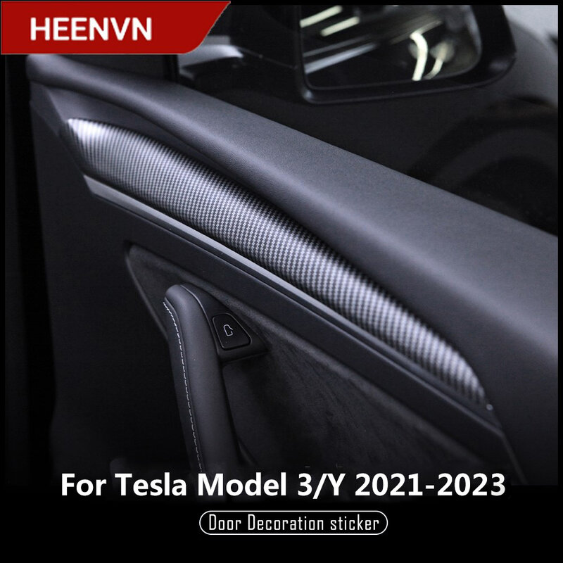 Heenvn untuk Tesla Model 3 2023 Serat Karbon ABS Baru Konsol Tengah Mobil Model Y 2022 Aksesori Tesla Model Tiga Dasbor