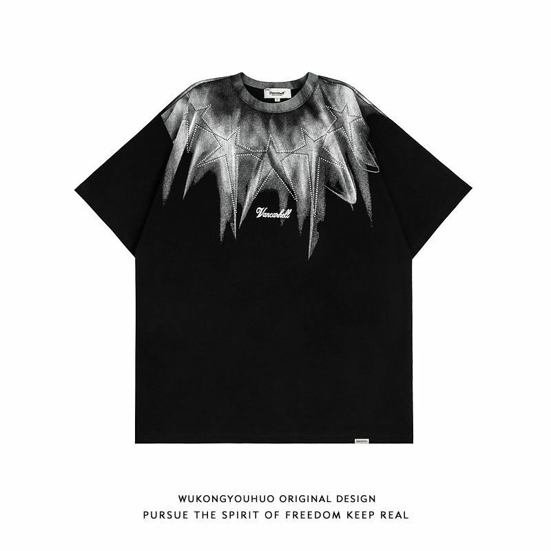Camiseta de manga corta con estampado de patrón gótico americano para hombres y mujeres, ropa informal versátil de gran tamaño, high street, y2k, Verano