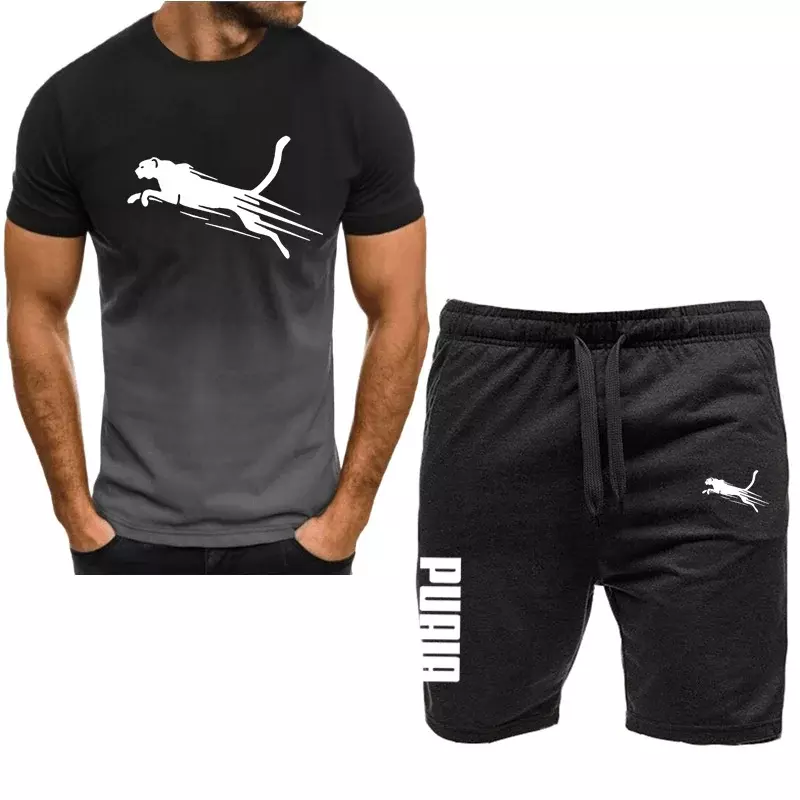 Conjunto esportivo casual masculino, camiseta e shorts rebaixados na moda, roupa esportiva de secagem rápida, conjunto de 2 peças com mangas curtas