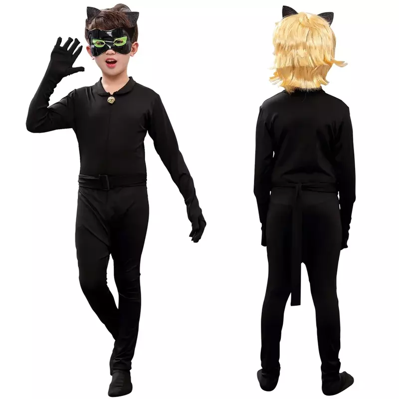 Kinder Anime schwarze Katze Marienkäfer Kostüm mit Maske Neujahr Karneval Party Bühne Performance Kleidung für Kinder