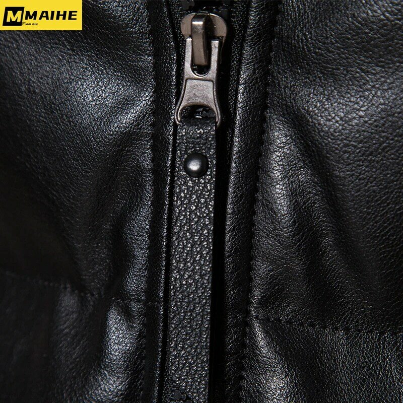 2023 new leather jacket vest men's short winter sleeveless warm down cotton vest K-Pop trend thickened windproof PU leather coat