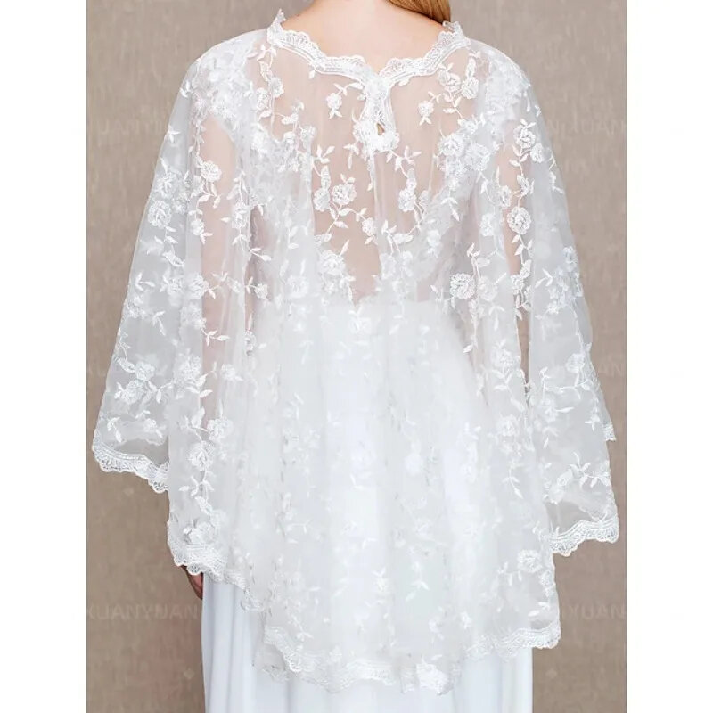 Capa de boda de encaje para mujer, Bolero blanco, abrigo de noche, chal de encogimiento de hombros, elegante, Top de fiesta