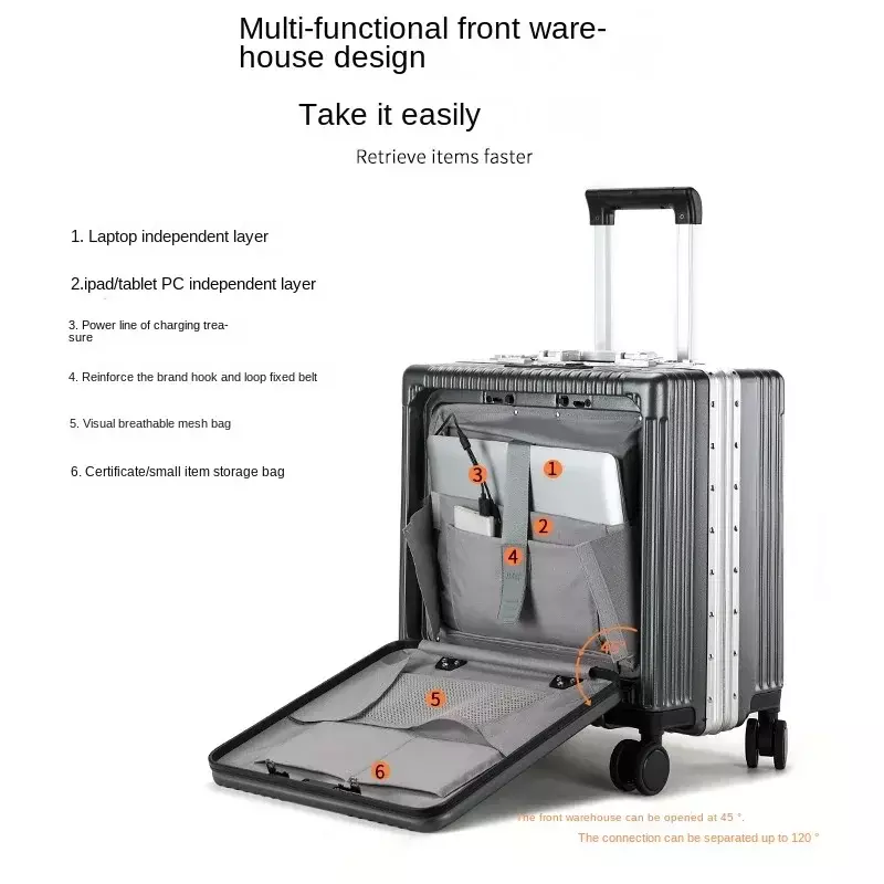 Baru 2024 populer koper bisnis multi-fungsional bukaan depan tongkat tarik 18 inci tas Boarding roda Universal Travel