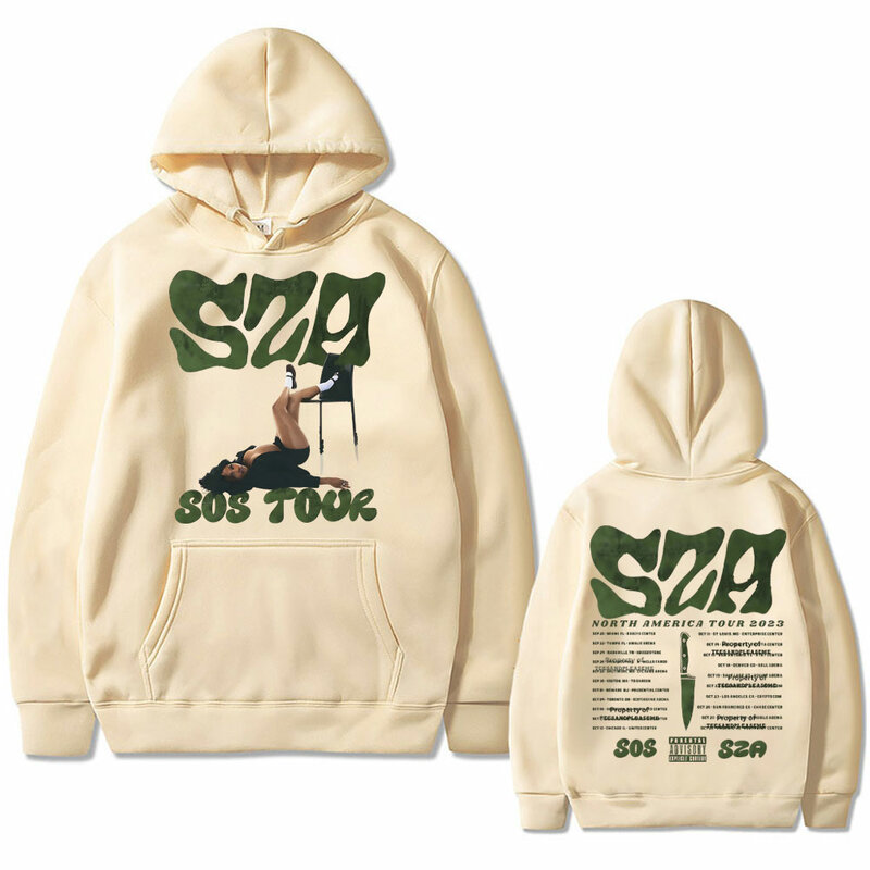 Rapper SZA SOS Tour felpa con cappuccio grafica a doppia faccia uomo donna felpa oversize Vintage Hip Hop felpe Casual maschili Streetwear