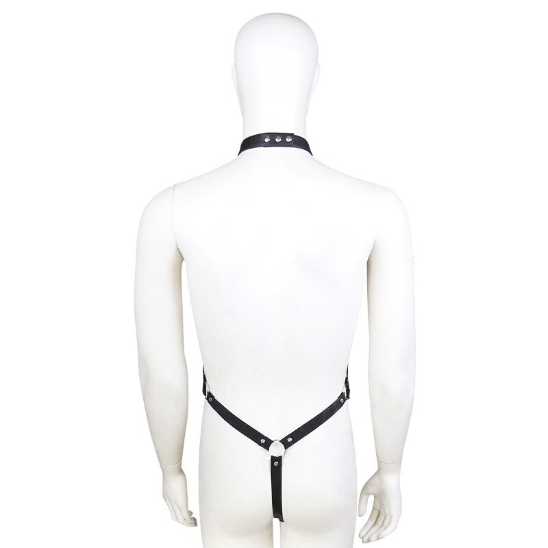 Fetishism Men's Exposed Navel Full Body Binding Clothes Sexy Party Chest Strap Gay Penis Bag Leather Sleeve  Pu Leather Clothing