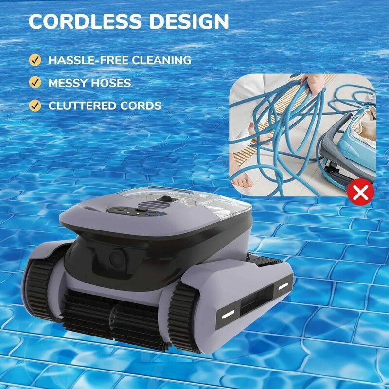 Aspirapolvere per piscina robotizzato-pulitore automatico per piscina con pianificazione intelligente del percorso, tempo di lavoro fino a 2-2.5 ore di aspirapolvere per piscina senza fili