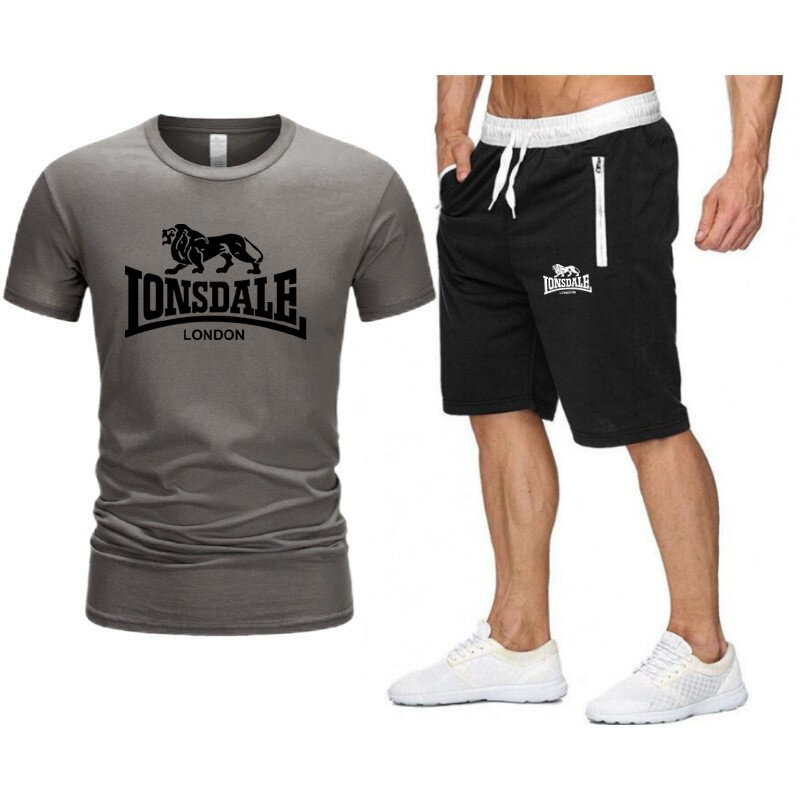 Conjunto de camiseta e shorts de manga curta masculino, fato de treino casual, roupas esportivas estampadas, verão, 2 peças