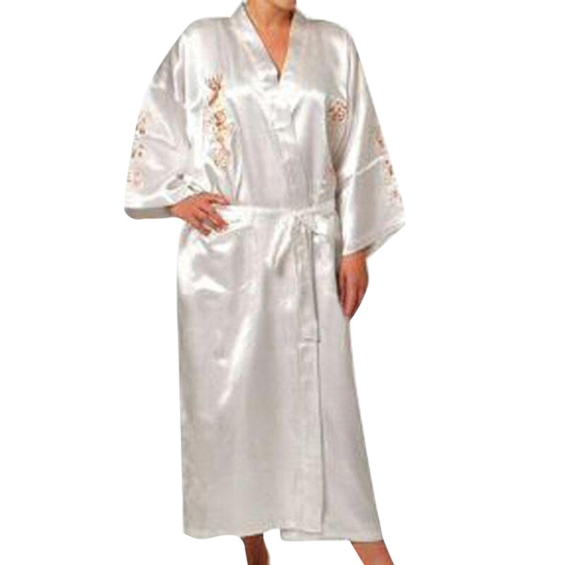 Men Fashion Satin Chinese Style Big Dragon Embroidery Nightgown Silk Kimono Sleepwear Pajamas Loose Casual Bathrobe Homewear