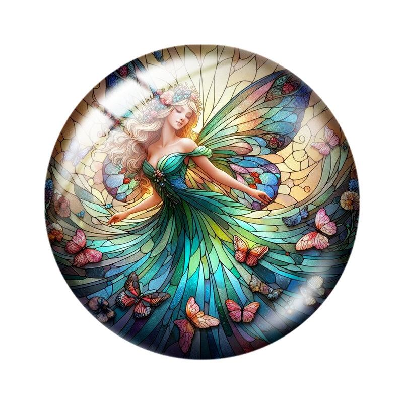 Colorful Painting Flower Fairy 12mm/16mm/18mm/25mm Round Photo Glass Cabochon Demo Flat Back Making findings