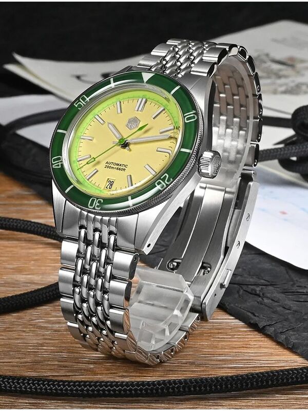 San Martin jam tangan mekanis untuk pria, arloji Bezel safir gaya buah 39.5mm NH35 20Bar Montres Auto SN0116B