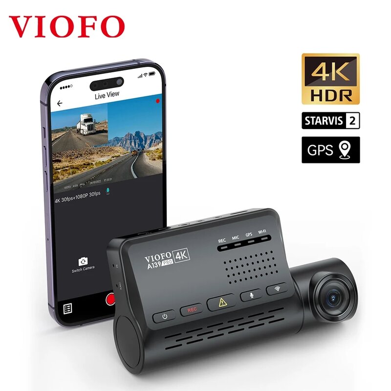 Viofo A139 Pro 4K Hdr Dash Cam Starvis 2 Sensor, Voor En Achter Auto Camera Ultra Hd 4K 1080P Super Nachtzicht, 5Ghz Wifi Gps