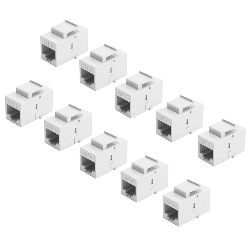 Conector Keystone Cat6 RJ45 de 10 piezas, acoplador de extensión, Ethernet, red LAN, Cat 6, adaptador de extensión, blanco