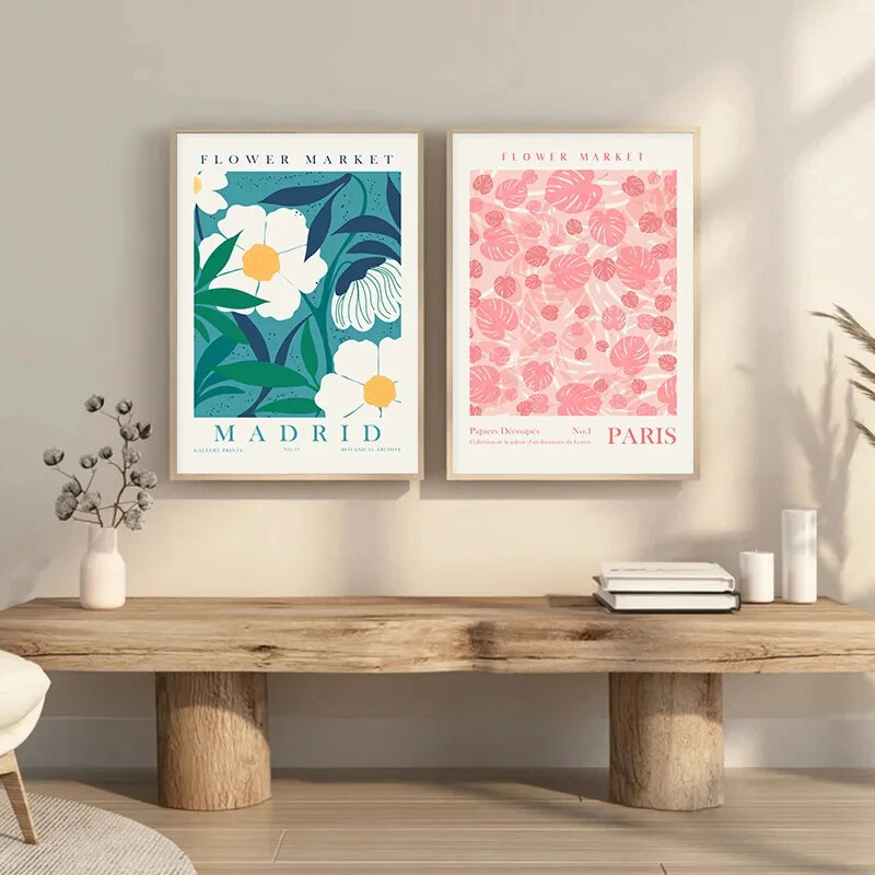 꽃 시장 컬러 인쇄 벽 예술 용수철, 꽃과 식물 유화, 거실 벽 포스터, 홈 장식
