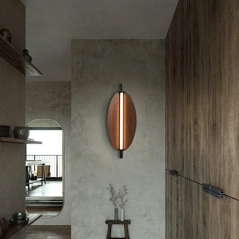 Lampada da parete minimalista retrò venatura del legno giapponese soggiorno Decor applique da parete camera da letto comodino illuminazione corridoio luci da parete a LED